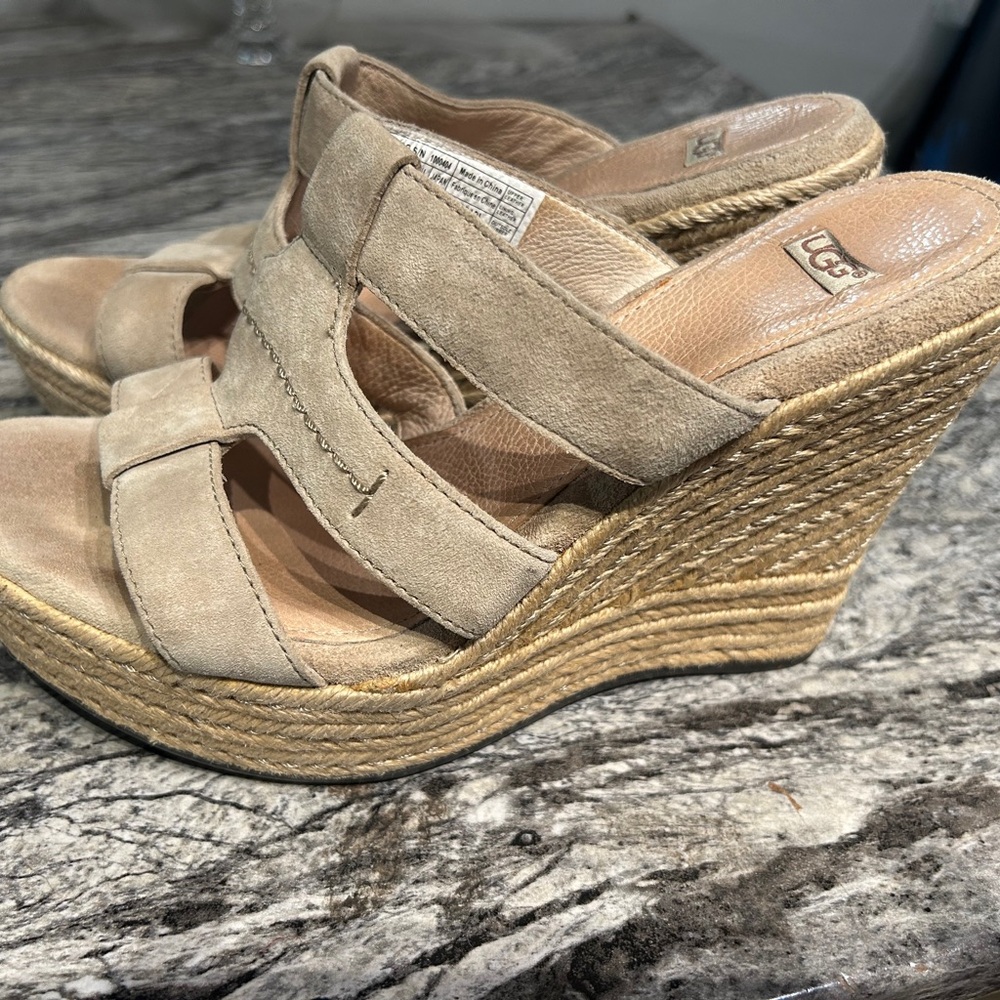 UGG Taupe Suede Espadrille Wedge Sandals